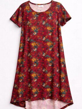LuLaRoe Carly Dress XS Red Floral Hi Low Swing Boho Stretch